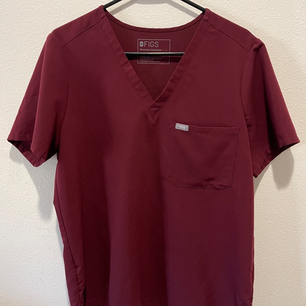 Figs Women's Short Sleeve Maroon Scrub Top